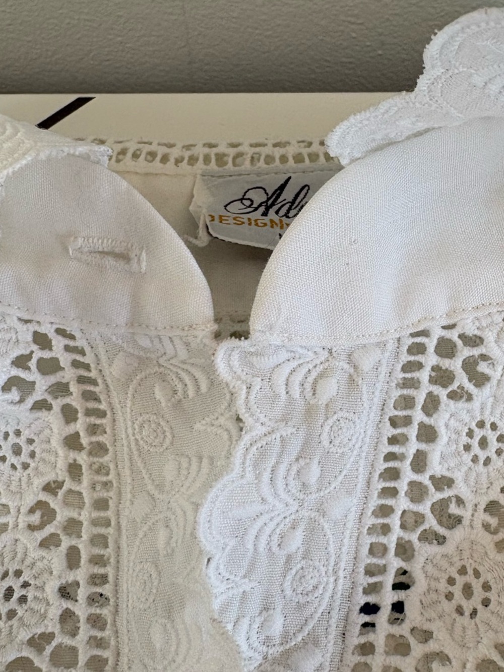 Vintage Plus Size White Lace Trim Button-Up Blouse lightweight boho Cottagecore - Picture 9 of 14